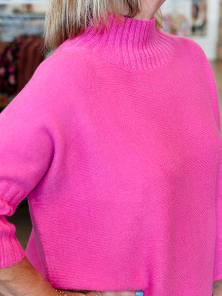 S/S Mock Neck Sweater Fuchsia by Rain & Rose