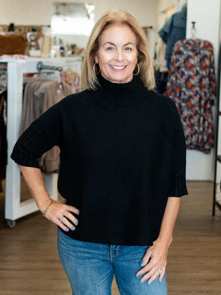 S/S Mock Neck Sweater Black by Rain & Rose