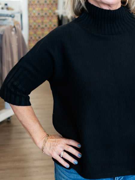 S/S Mock Neck Sweater Black by Rain & Rose