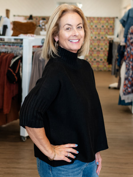 S/S Mock Neck Sweater Black by Rain & Rose