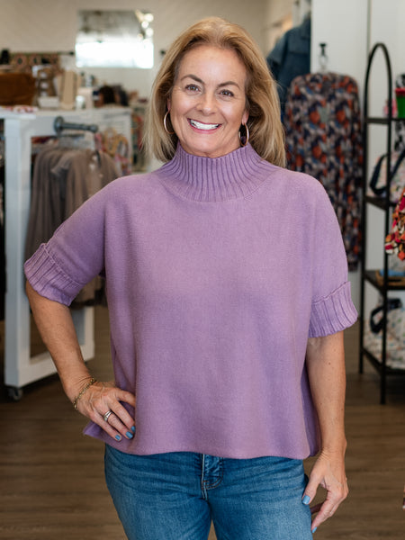 S/S Mock Neck Sweater Lavender by Rain & Rose
