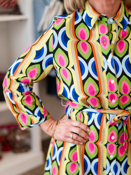 Mod Geo Belted Shirt Dress by Boho Chic