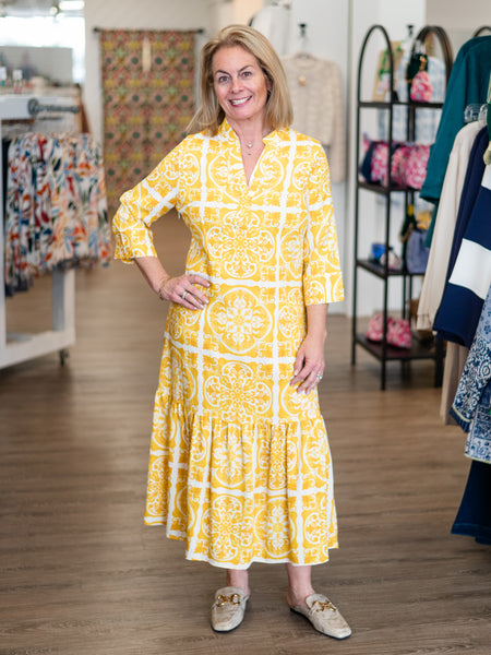 Sunshine Medallion Midi Dress Yellow by Boho Chic