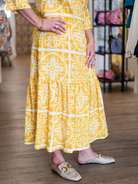 Sunshine Medallion Midi Dress Yellow by Boho Chic