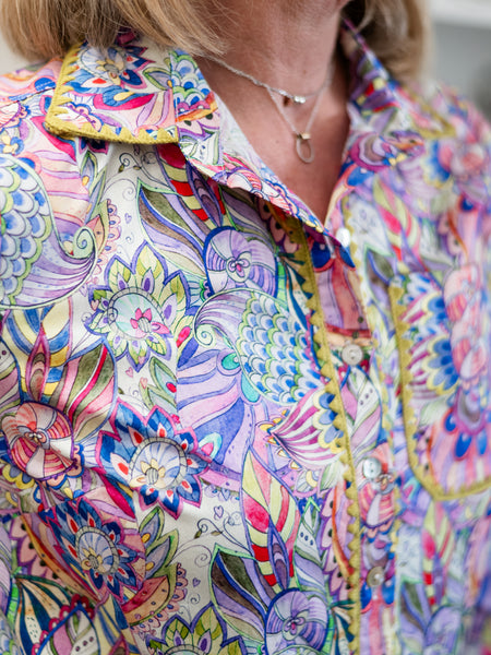 Crochet Trim Print Shirt by Tru Luxe
