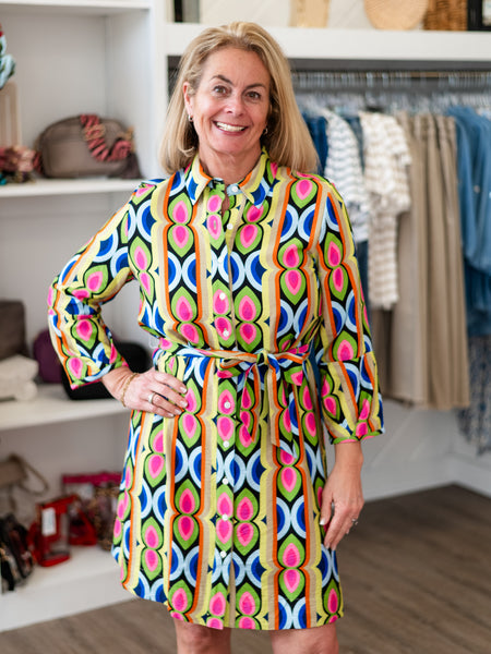 Mod Geo Belted Shirt Dress by Boho Chic