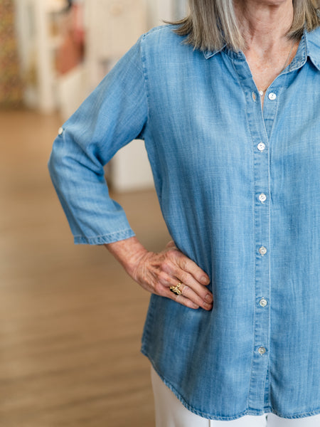 Chambray Button-Front Everyday Shirt Denim by Toofan