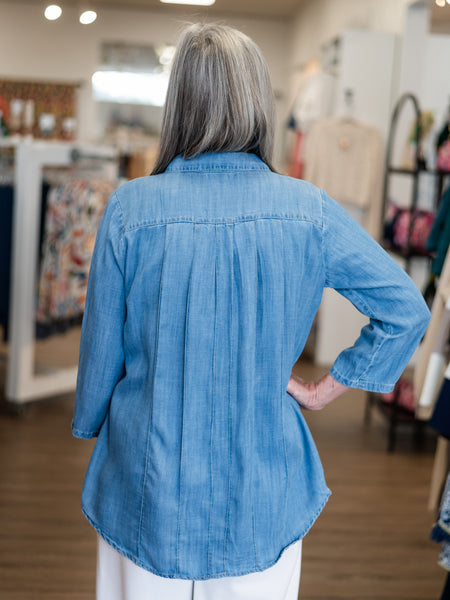 Chambray Button-Front Everyday Shirt Denim by Toofan