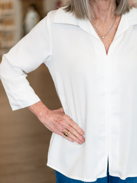 Essential Collared Popover Blouse White by Toofan