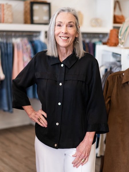 Essential Button-Front Blouse Black by Toofan