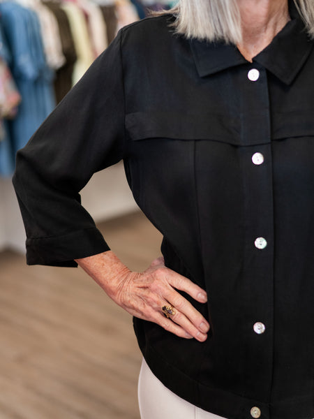 Essential Button-Front Blouse Black by Toofan