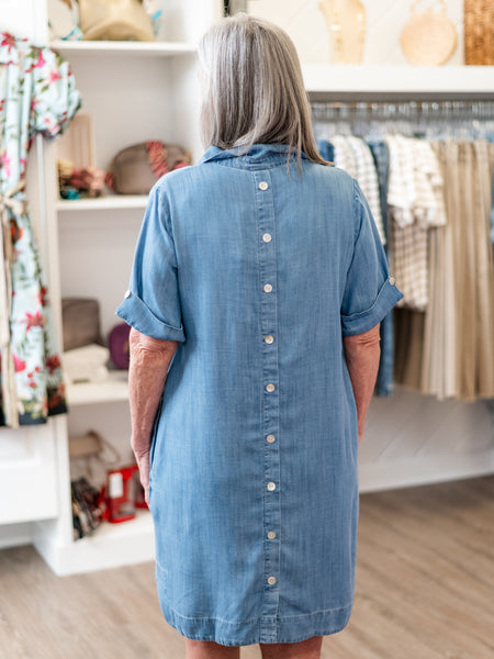 Chambray Popover Shift Dress Denim by Toofan