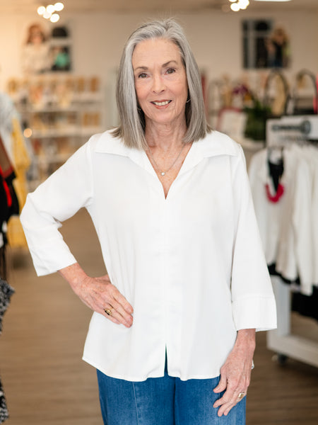 Essential Collared Popover Blouse White by Toofan