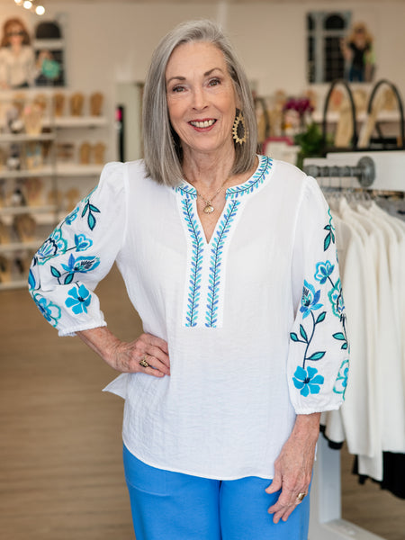 Puff Sleeve Embroidered Top by Multiples