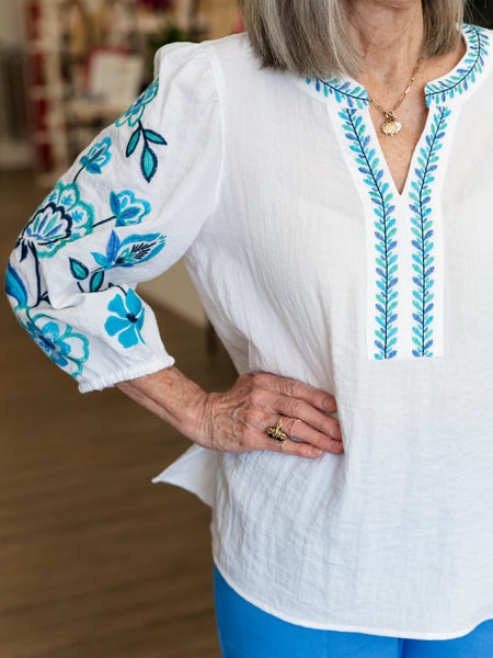 Puff Sleeve Embroidered Top by Multiples