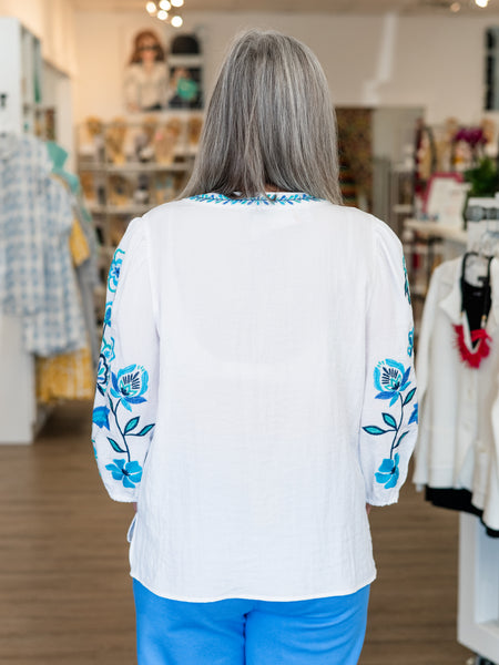 Puff Sleeve Embroidered Top by Multiples