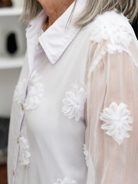 Sheer Floral Applique Blouse by Multiples