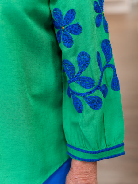 Embroidered Floral Split-Neck Blouse by Tru Luxe