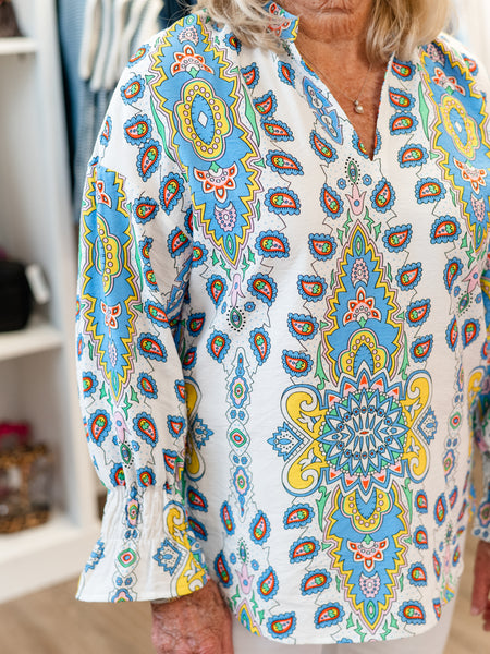 Paisley Medallion Bell-Sleeve Blouse by Boho Chic