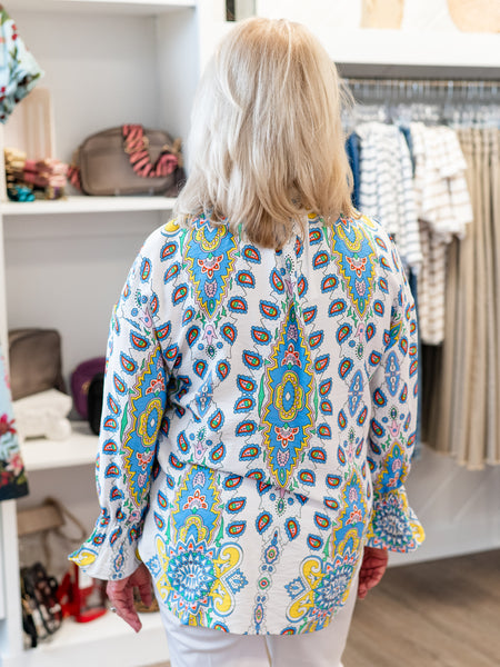Paisley Medallion Bell-Sleeve Blouse by Boho Chic