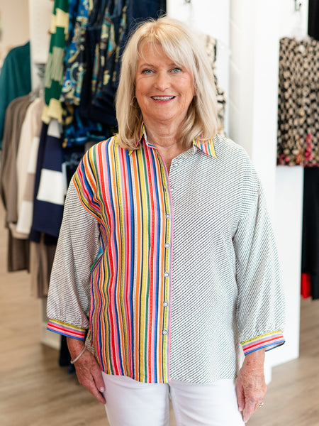 Stripe Button Front Woven Blouse by Ali Miles