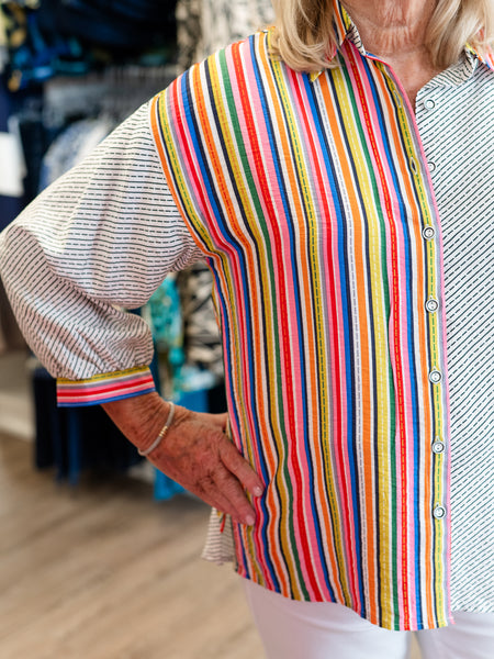 Stripe Button Front Woven Blouse by Ali Miles