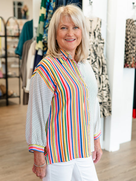 Stripe Button Front Woven Blouse by Ali Miles