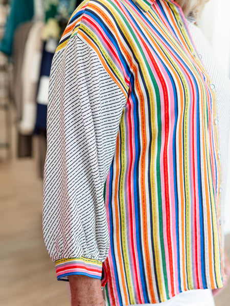 Stripe Button Front Woven Blouse by Ali Miles