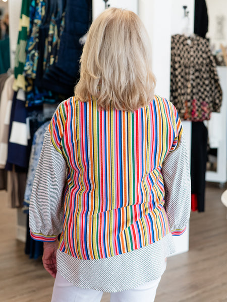 Stripe Button Front Woven Blouse by Ali Miles