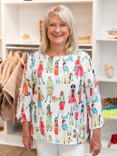 Woven Pop-over Fun Print Blouse by Ali Miles