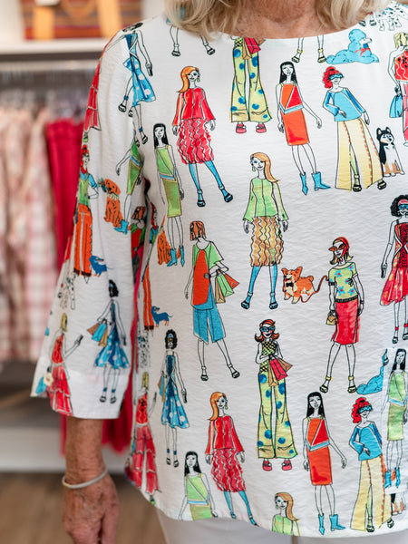Woven Pop-over Fun Print Blouse by Ali Miles