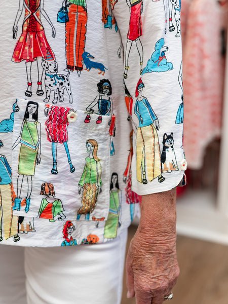 Woven Pop-over Fun Print Blouse by Ali Miles