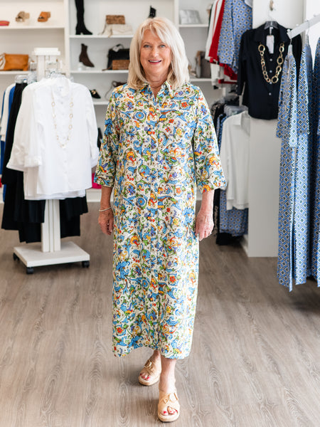 Floral Paisley Button-Front Midi Dress by Boho Chic