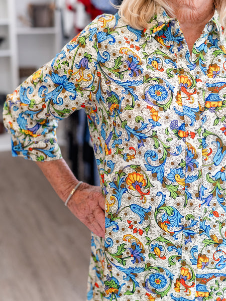 Floral Paisley Button-Front Midi Dress by Boho Chic