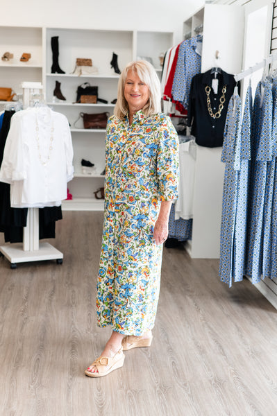 Floral Paisley Button-Front Midi Dress by Boho Chic