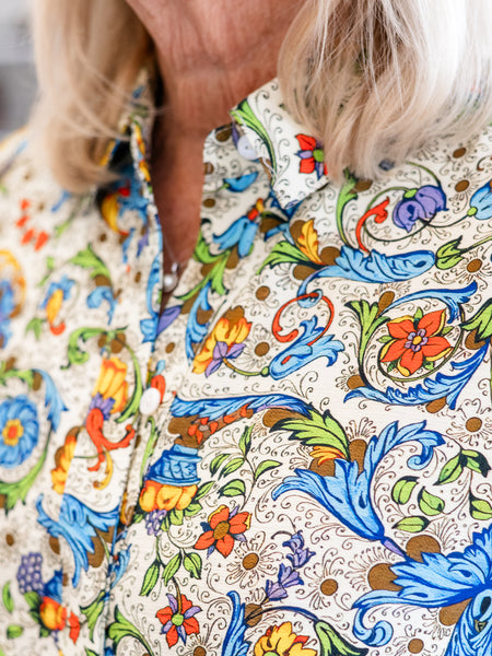 Floral Paisley Button-Front Midi Dress by Boho Chic