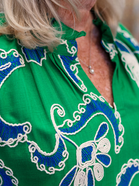 Embroidered Floral Split-Neck Top by Tru Luxe