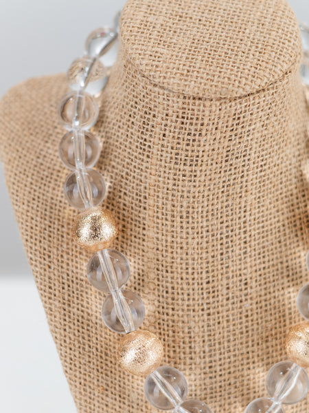 Clear Beaded Statement Necklace with Gold Pendant by Two Forty Two