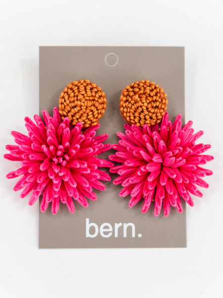Raffia Bloom Statement Earrings – Hot Pink by Two Forty Two