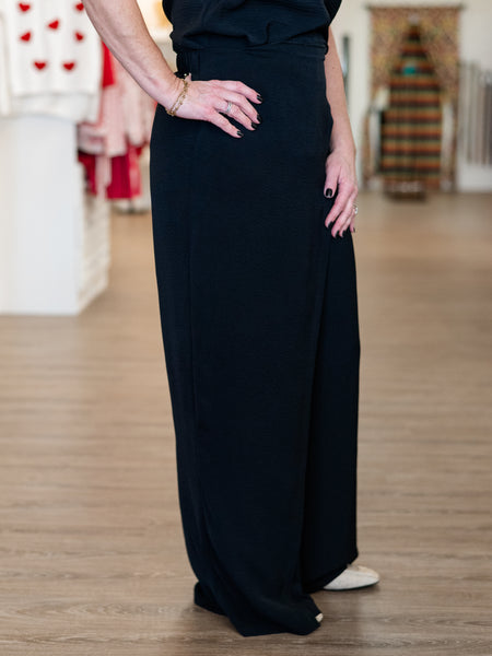 Black Wrap-Front Wide Leg Pant by Renuar
