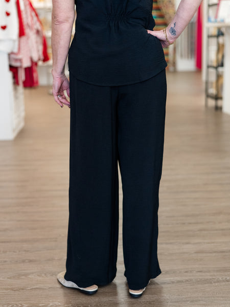Black Wrap-Front Wide Leg Pant by Renuar