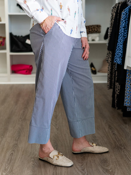 Gingham Cropped Pants Indigo by Renuar