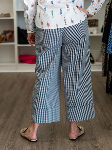 Gingham Cropped Pants Indigo by Renuar