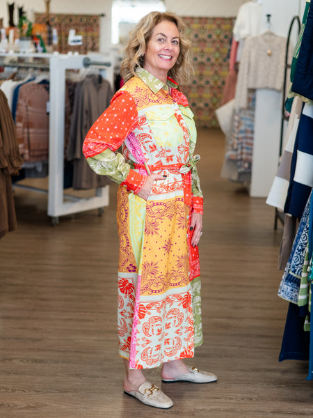 Patchwork Print Shirt Dress Apple Green Multi by APNY