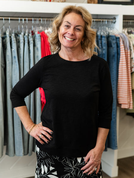 Classic 3/4 Sleeve Knit Top Black by Renuar
