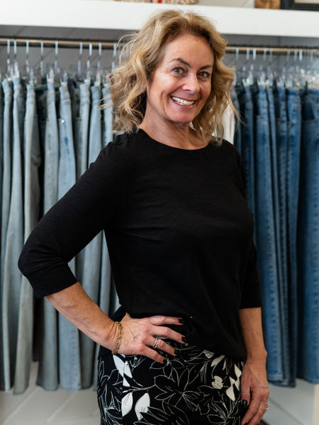 Classic 3/4 Sleeve Knit Top Black by Renuar