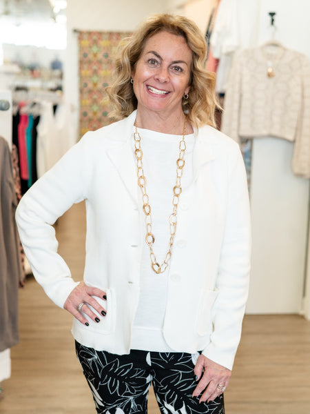 Frayed-Edge Knit Jacket Creme by Renuar