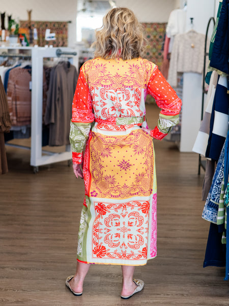 Patchwork Print Shirt Dress Apple Green Multi by APNY