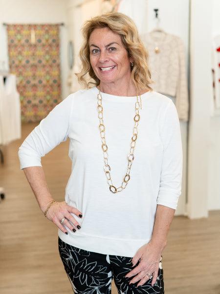Classic 3/4 Sleeve Knit Top Creme by Renuar