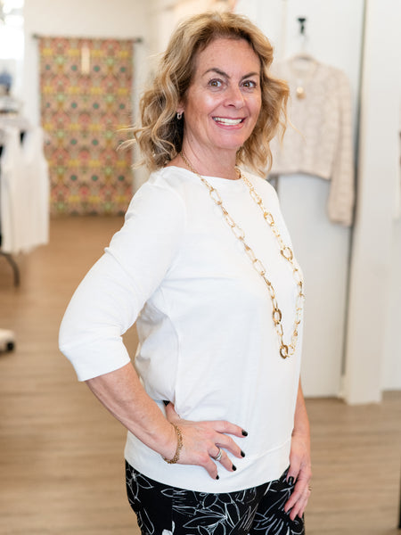 Classic 3/4 Sleeve Knit Top Creme by Renuar